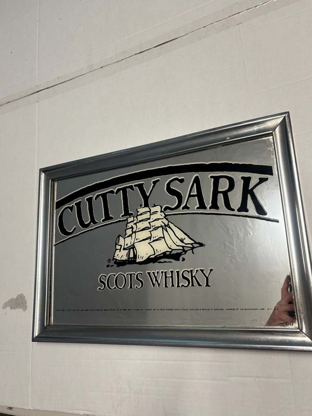 Vintage Cutty Sark Scotch Whisky Mirror with Wood Frame Beautiful Good Condition
